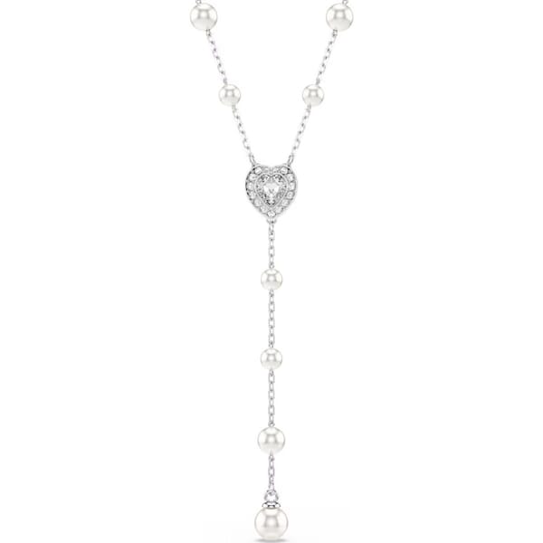 Swarovski collier Ariana Grande x Swarovski Y necklace Crystal pearl, Mixed cuts, Heart, White, Rhodium plated - 5720855